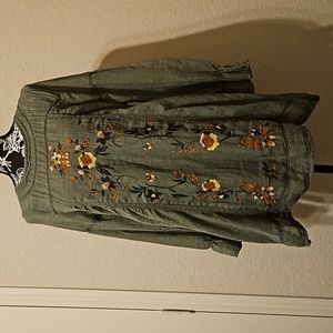 Umgee Green Boho Embroidered Dress size Small